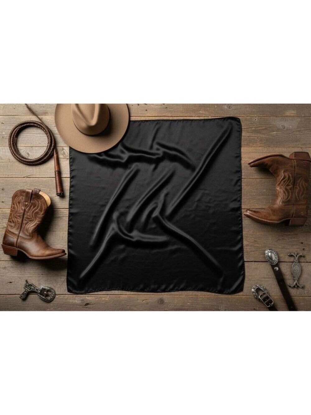 Black Wild Rag Scarf 35x35 Satin Western Cowgirl Cowboy Bandana - Picture 4 of 8